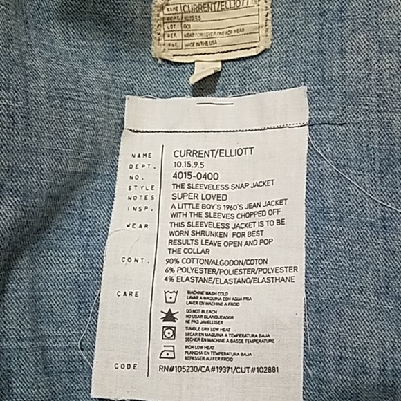 Current Elliott Sleeveless Snap Jacket Sz. S - Picture 6 of 8